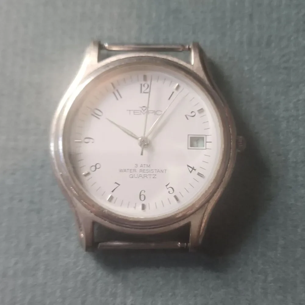 Vintage Tempic Quartz Men's Watch - White Dial, Date Window - Untested / Parts